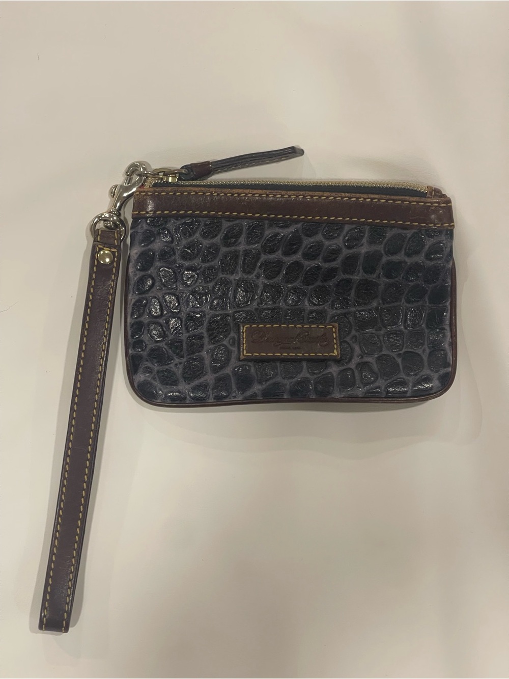 Dooney & Bourke Black-Brown Wallet Wristlet Croc Embossed leather